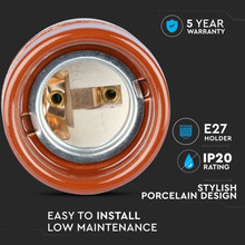 SKU 3802 Фасунга Порцелан E27 Кафяв с марка V-TAC