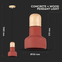 Pendant Light Concrete+Wood  Red Ф125мм