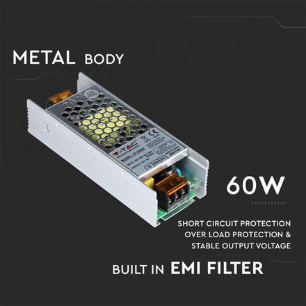 LED Slim Power Supply - 60W 12V 5A Metal
