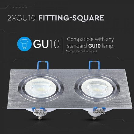 2*GU10 Fitting Square Aluminium Brush 
