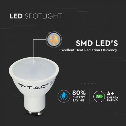 LED Spotlight - 5W GU10 SMD White Plastic 320Lm 6000K 110°  