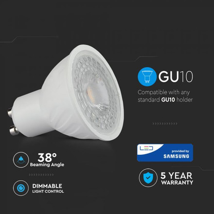 LED Крушка GU10 6.5W 4000K 38° SAMSUNG ЧИП  Димируема SKU 196 V-TAC