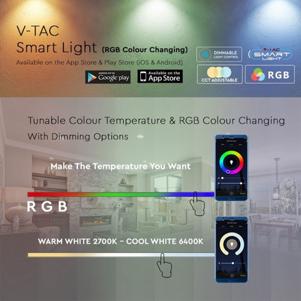LED Крушка Е27 10W A60 SMART WIFI RGB + Топла и Студена Светлина SKU 2751 V-TAC