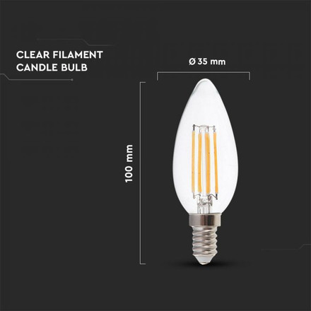 LED Bulb - SAMSUNG CHIP Filament 4W E14  Candle Clear Cover 2700K