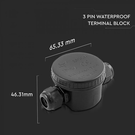 3 PIN Terminal Block Black  5-9mm IP66