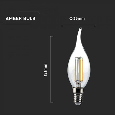 LED Bulb - 4W Filament  E14 Candle Amber Cover Tail 2200K