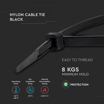 SKU 11160 Cable Tie - 2.5*100mm Black 100pcs/PackКабелна Превръзка - 2.5*100mm Черна 100бр Опаковка с марка V-TAC