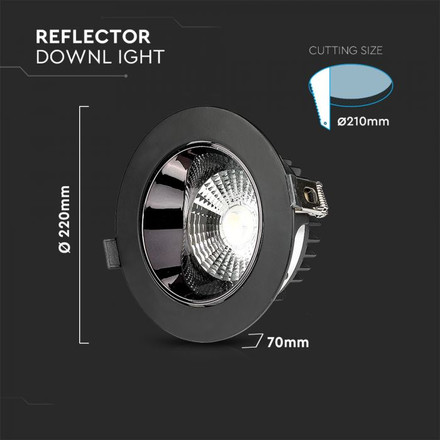 LED Downlight - SAMSUNG CHIP 30W COB Reflector Black Housing 3000K