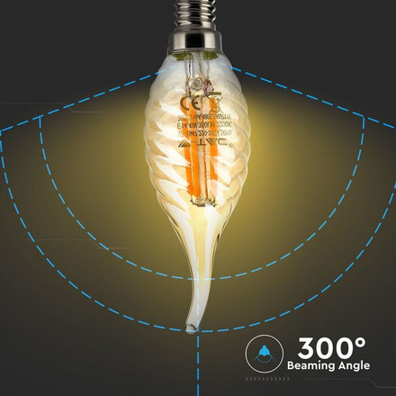 LED Bulb - 4W Filament  E14 Candle Tail Amber Cover 2700K 