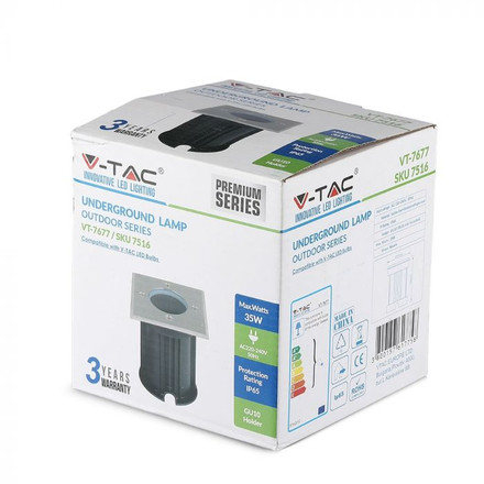 SKU 7516 Тяло За Вграждане В Земя Сатен Никел Квадрат Черен GU10 IP65 с марка V-TAC