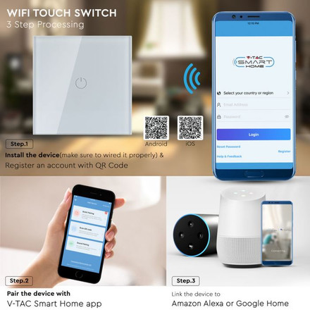 SKU 8417 WIFI SMART Touch Ключ Единичен Бял с марка V-TAC