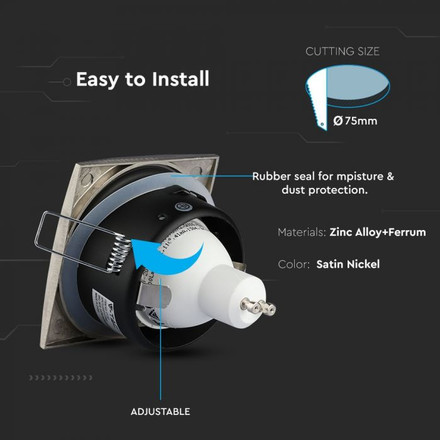 SKU 3616 GU10 Корпус Луна Квадрат Сатен Никел с марка V-TAC