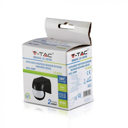 PIR Wall Sensor With Moving Head Black 