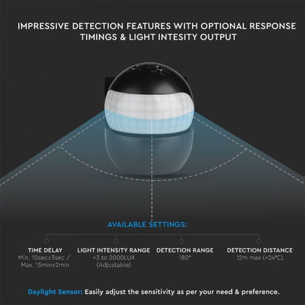 PIR Wall Sensor With Moving Head Black 