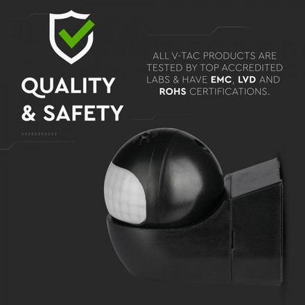 PIR Wall Sensor With Moving Head Black 