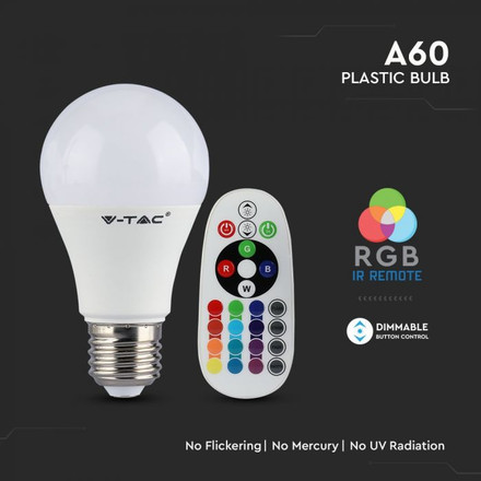 LED Bulb - 6W E27 A60 RGB With Remote Control 6400K