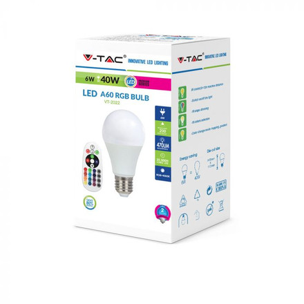 LED Bulb - 6W E27 A60 RGB With Remote Control 6400K