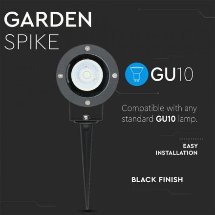 Garden Spike Aluminium Body GU10 Black IP65