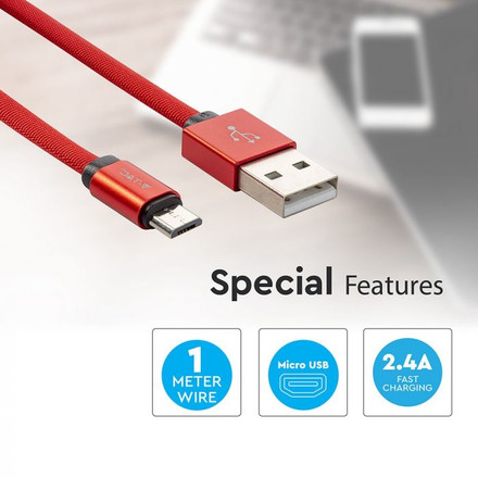 SKU 8497 1 M Micro USB Кабел Червен - Ruby Серия с марка V-TAC