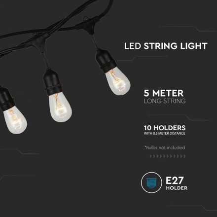Led String Light With Euro Plug And WP Socket  5 Meter 10 Bulbs 