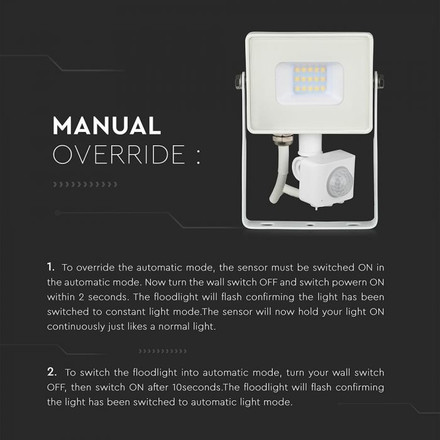 LED Прожектор със сензор 10W 4000К SAMSUNG ЧИП Бяло Тяло SKU 434 V-TAC