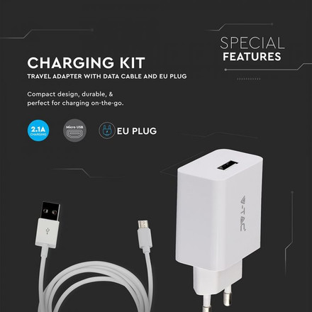 Charging Set With Travel Adapter Micro USB Cable White 