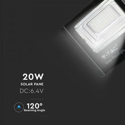 LED Прожектор със соларен панел 20W 6000К SKU 94010 V-TAC