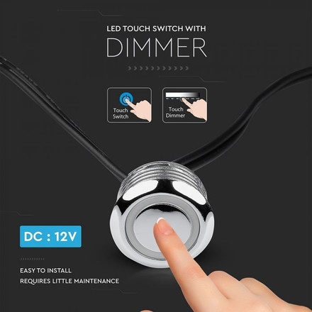 LED Touch Switch And Dimmer - Silver + Black Cable 
