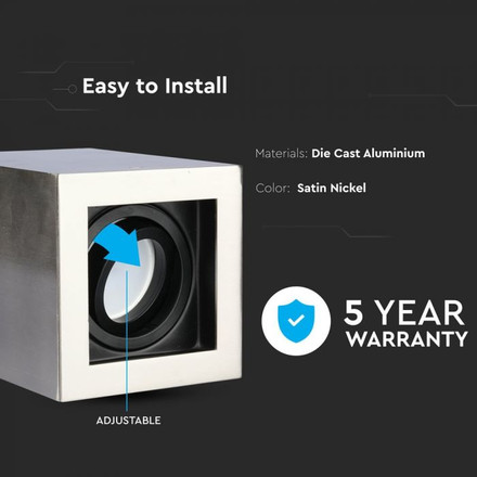 SKU 3632 GU10 Корпус Луна Външен Монтаж Квадрат Сатен Никел с марка V-TAC