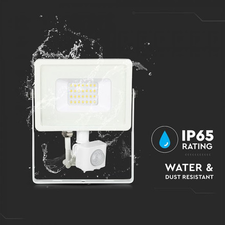 LED Прожектор със сензор 20W 6400К SAMSUNG ЧИП Бяло Тяло SKU 450 V-TAC