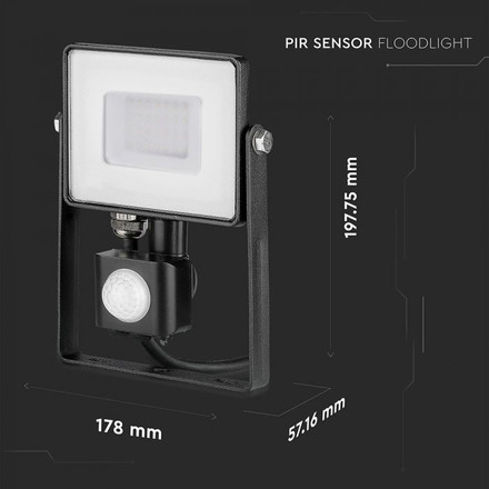 LED Прожектор със сензор 30W 6400К SAMSUNG ЧИП Черно Тяло SKU 462 V-TAC