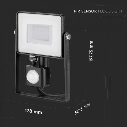 30W LED Sensor Floodlight SAMSUNG CHIP Cut-OFF Function Black Body 6400K