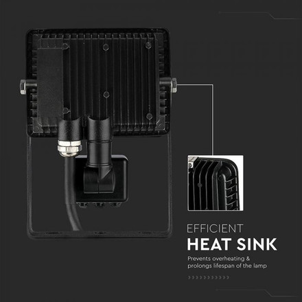 LED Прожектор със сензор 30W 4000К SAMSUNG ЧИП Черно Тяло SKU 461 V-TAC