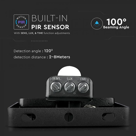 LED Прожектор със сензор 30W 4000К SAMSUNG ЧИП Черно Тяло SKU 461 V-TAC