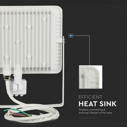 LED Прожектор със сензор 50W 3000К SAMSUNG ЧИП Бяло Тяло SKU 466 V-TAC