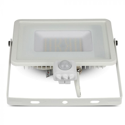 LED Прожектор със сензор 50W 3000К SAMSUNG ЧИП Бяло Тяло SKU 466 V-TAC