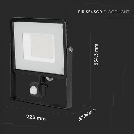 LED Прожектор със сензор 50W 4000К SAMSUNG ЧИП Черно Тяло SKU 470 V-TAC
