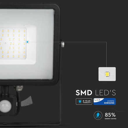 50W LED Sensor Floodlight SAMSUNG CHIP Cut-OFF Function Black Body 3000K