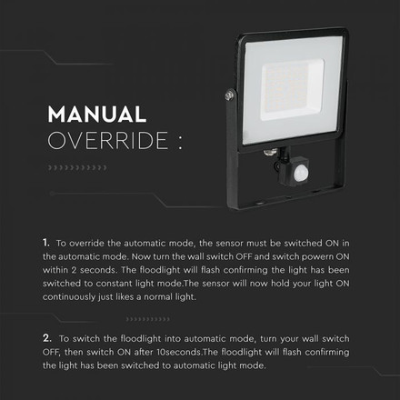 LED Прожектор със сензор 50W 4000К SAMSUNG ЧИП Черно Тяло SKU 470 V-TAC