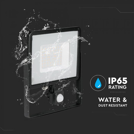 LED Прожектор със сензор 50W 6400К SAMSUNG ЧИП Черно Тяло SKU 471 V-TAC