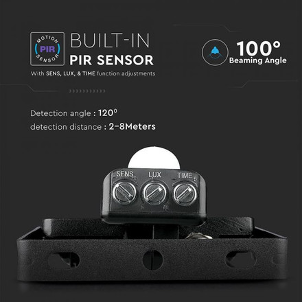 LED Прожектор със сензор 50W 4000К SAMSUNG ЧИП Черно Тяло SKU 470 V-TAC