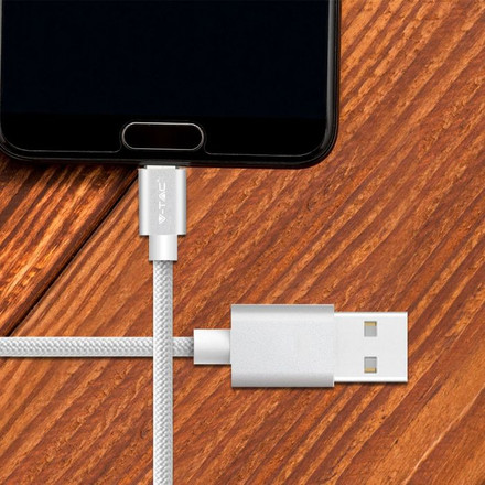 SKU 8489 1 M Micro USB Кабел Сребрист - Platinum Серия с марка V-TAC