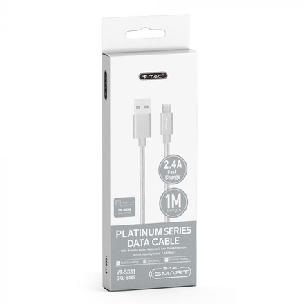 SKU 8489 1 M Micro USB Кабел Сребрист - Platinum Серия с марка V-TAC