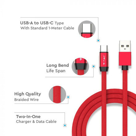 1 M Type C USB Cable Red  - Gold Series