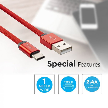 1 M Type C USB Cable Red  - Gold Series