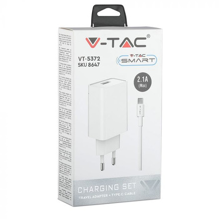 Charging Set With Travel Adapter Type C USB Cable White