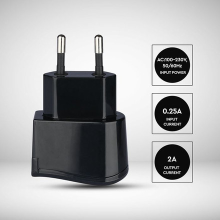 USB Travel Adaptor With Double Blister Package Black