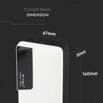 10K Mah Power Bank With Digital Display & USB Type C White 