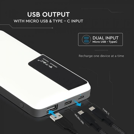 SKU 8870 Външна Батерия 10K Mah Дисплей USB Type C Бяла с марка V-TAC
