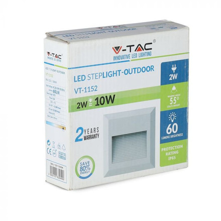 SKU 1321 2W LED Осветление За Стъпала Бяло Тяло Квадрат 3000К с марка V-TAC